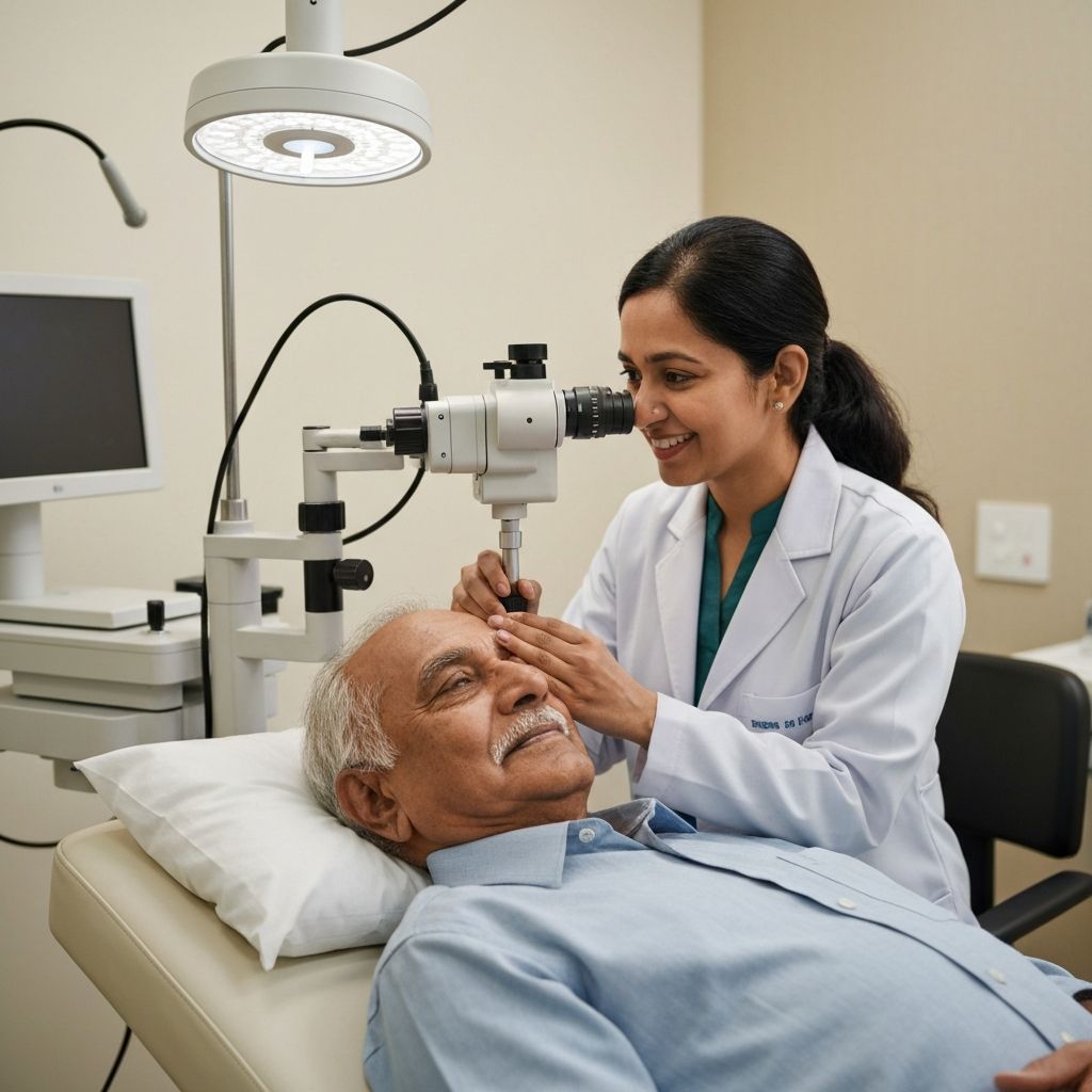 Senior Indian patient with cataract undergoing eye examination at Dream Eye Clinic in Hinjewadi, Pune