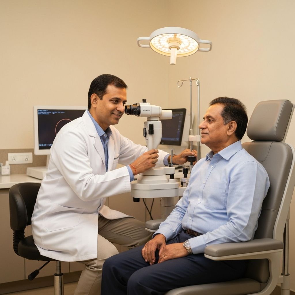 Indian diabetic patient receiving retinal screening at Dream Eye Clinic, Pune