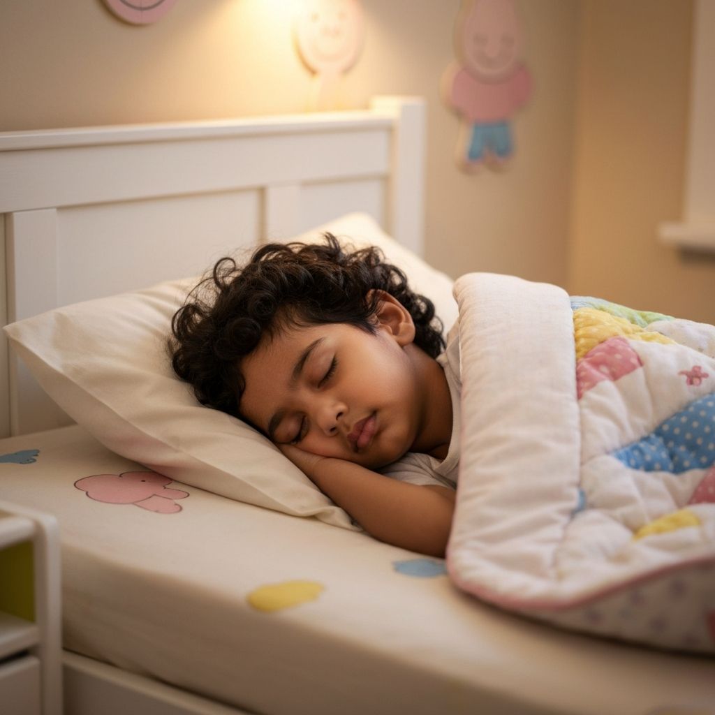 Indian child sleeping peacefully highlighting the importance of sleep for eye health